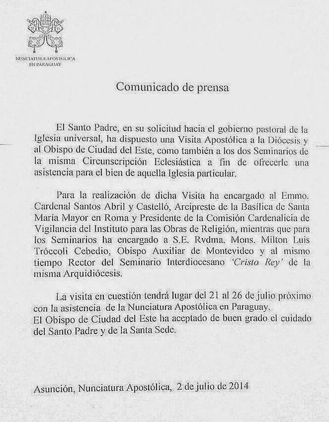 PREPARA-SE OUTRO CASO ‘FRANCISCANOS DA IMACULADA’? INTERVENÇÃO EM CIUDAD DEL ESTE À VISTA…